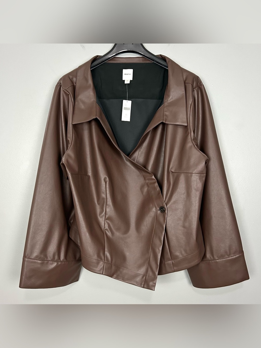 Anthropologie Maeve Faux-Leather Wrap Top Women’s Size 3X Asymmetrical Brown - Picture 3 of 10